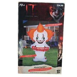 Gemmy Pennywise Airblown Inflatable 5 FT Halloween Decor White LED Lights